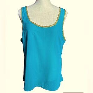 NWT Charlotte Russe Teal & Gold Sheer Tank Top